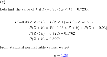 Given A Standard Normal Distribution Find The Value Of K Such That A P Z K 0 2946 B P Z K 0 0427 C P 0 93 Z K 0 7235 Homework Help And Answers Slader