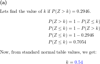 Given A Standard Normal Distribution Find The Value Of K Such That A P Z K 0 2946 B P Z K 0 0427 C P 0 93 Z K 0 7235 Homework Help And Answers Slader