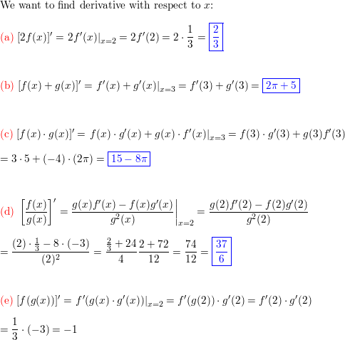 Suppose That Functions F And G And Their Derivatives With Respect To X Have The Following Values At X 2 And X 3 X F X G X F X G X 2 8