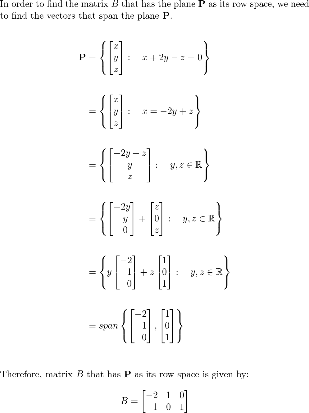 Let P be the plane in with equation x 2y z 0. Find Quizlet