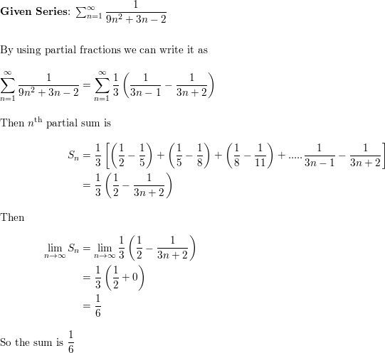 Find The Sum Of The Convergent Series S N 1 1 9n Quizlet