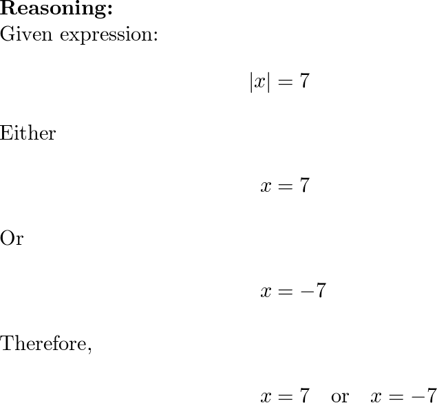 Solve each absolute value equation. x=7 Quizlet