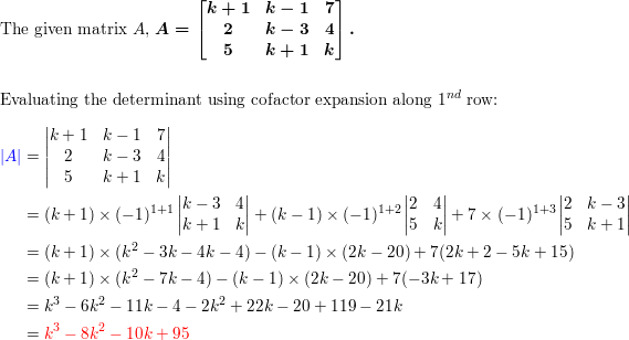 Evaluate det A by a cofactor expansion along a row or colum Quizlet