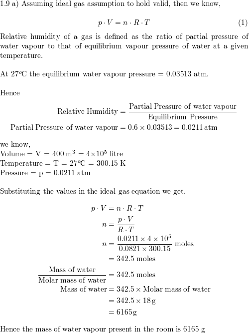 A Calculate The Mass Of Water Vapour Present In A Room Of