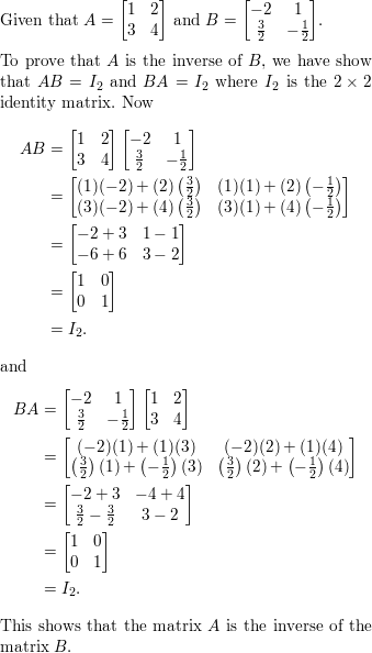 show that b is the inverse of a in matrix 2 2