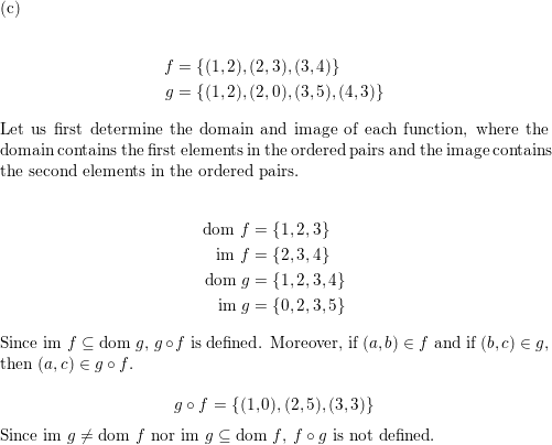 We List Several Pairs Of Functions F And G For Each Pair Please Do The Following Math Bullet Math Determine Which Of D Math Circ Math F And F Math Circ Math G Is Defined Math Bullet Math If One Or Both