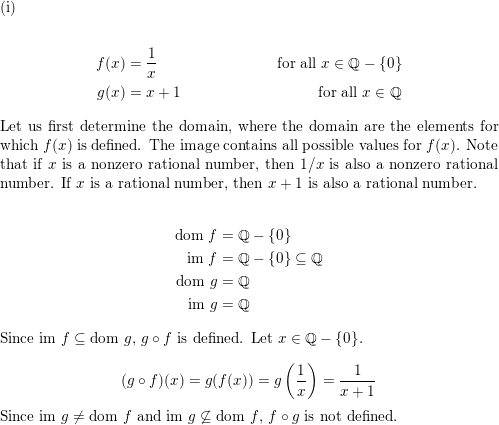 We List Several Pairs Of Functions F And G For Each Pair Please Do The Following Math Bullet Math Determine Which Of D Math Circ Math F And F Math Circ Math G Is Defined Math Bullet Math If One Or Both