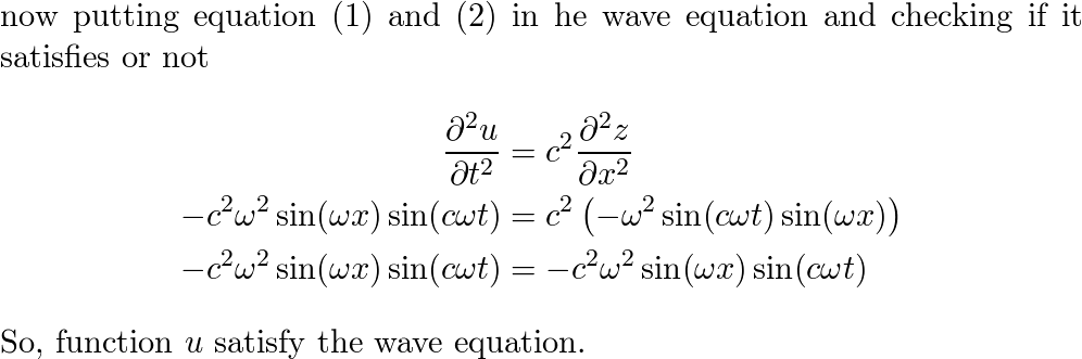 103. Show that the function u(x,t)=$\sin c \omega t \sin \om | Quizlet