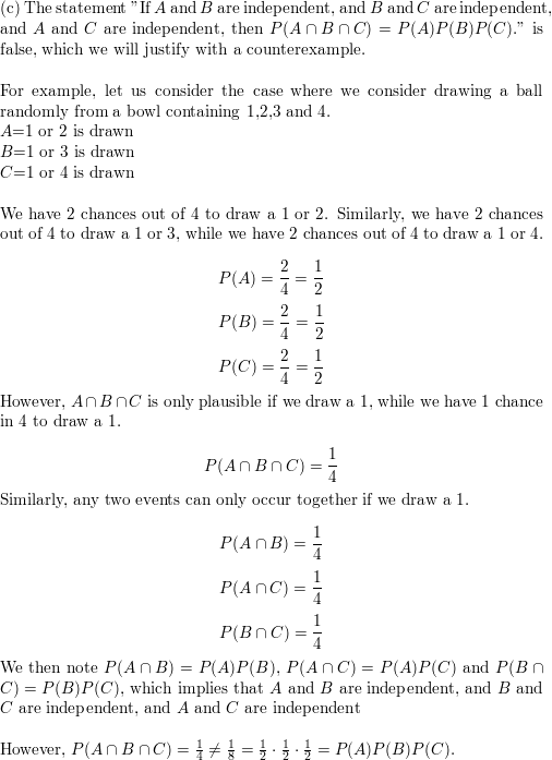 Let A B and C be events in a sample space. Prove or disprov Quizlet