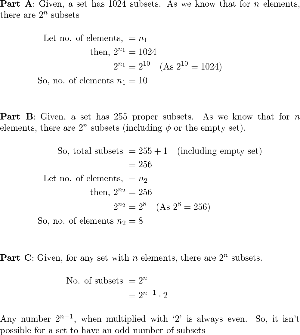 A A Set Has 1024 Subsets How Many Elements Are In The Set Quizlet