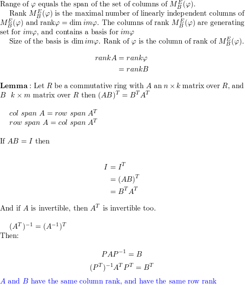 Prove that any two similar matrices have the same row rank a Quizlet