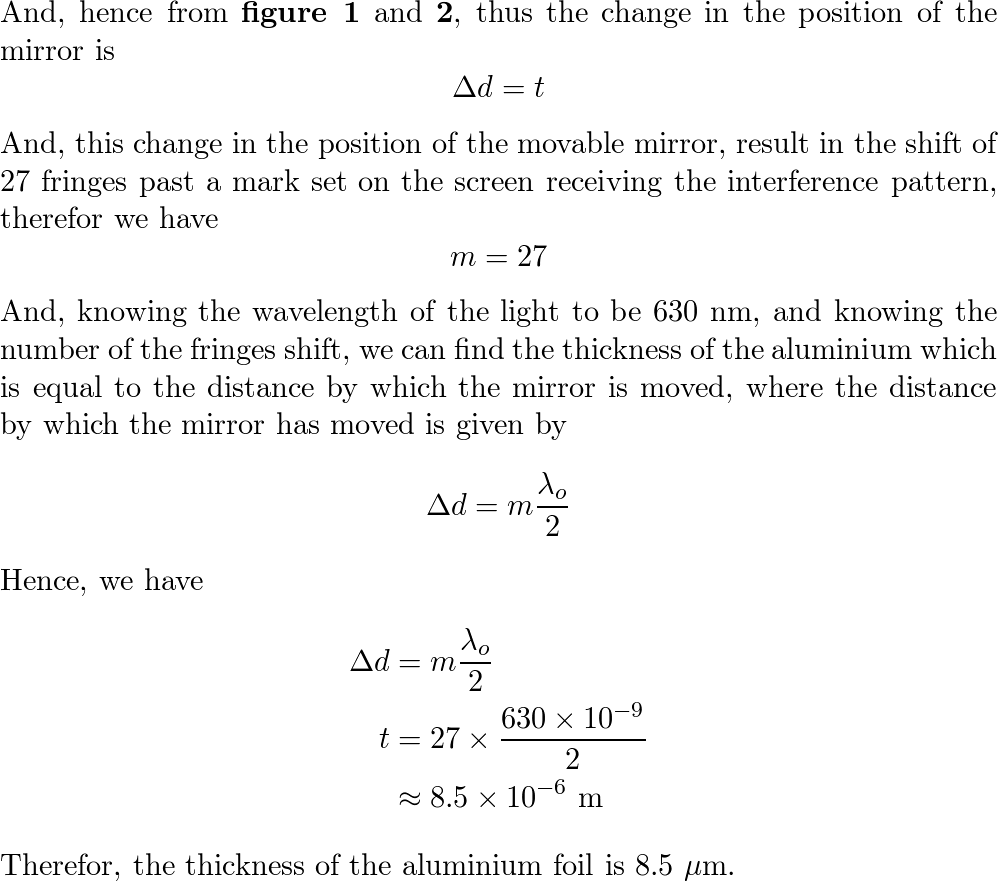 Determination of the thickness of paper by obtaining fringes in