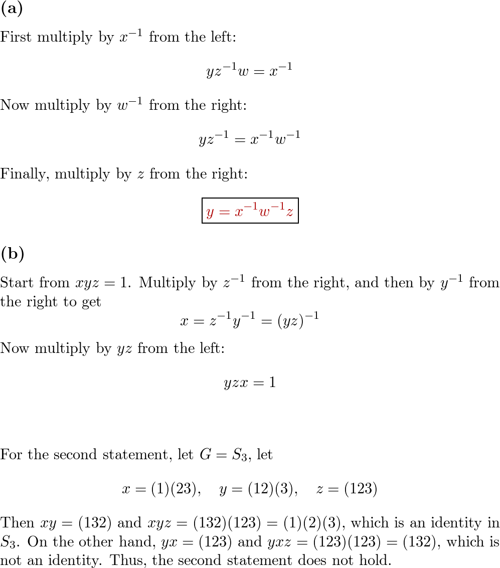 Let X Y Z W Be Elements Of A Group G A Solve For Y Gi Quizlet