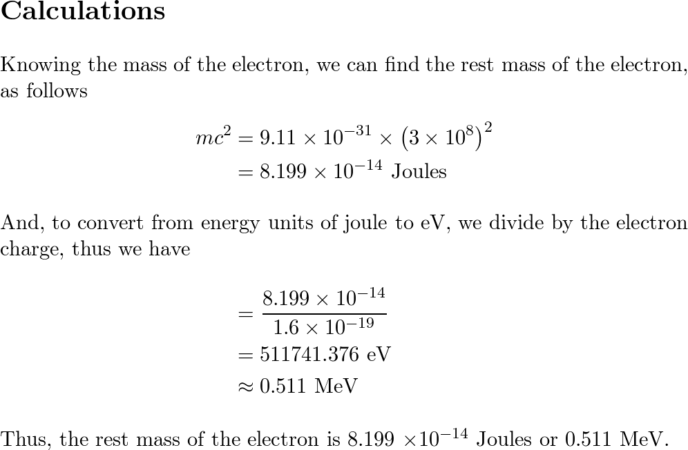 what-is-the-rest-energy-of-an-electron-given-its-mass-is-9-quizlet