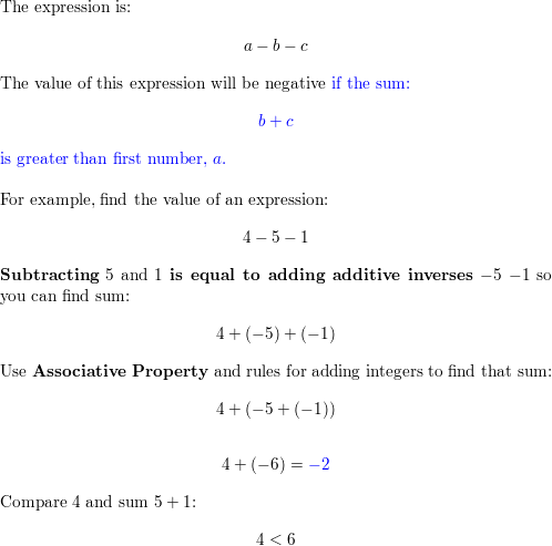 An expression involves subtracting two numbers from a given