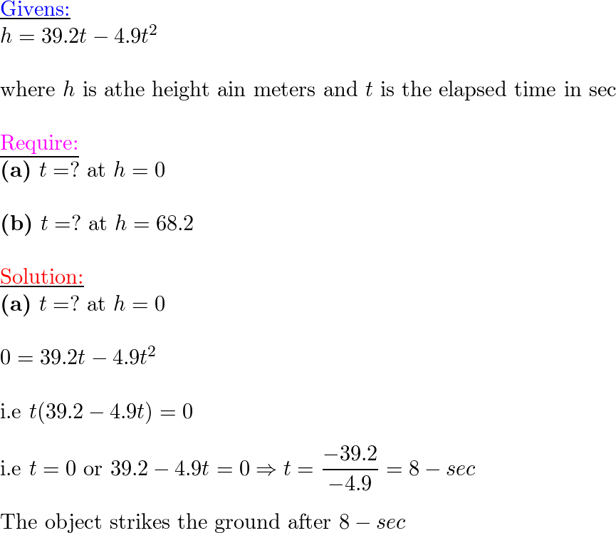 Suppose the height h of an object thrown straight upward fro Quizlet