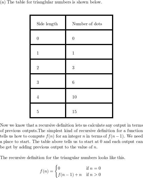 a. Write a recursive function definition that fits the table | Quizlet