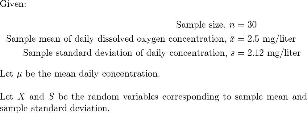 Solved The mean amount of dissolved oxygen in a stream is