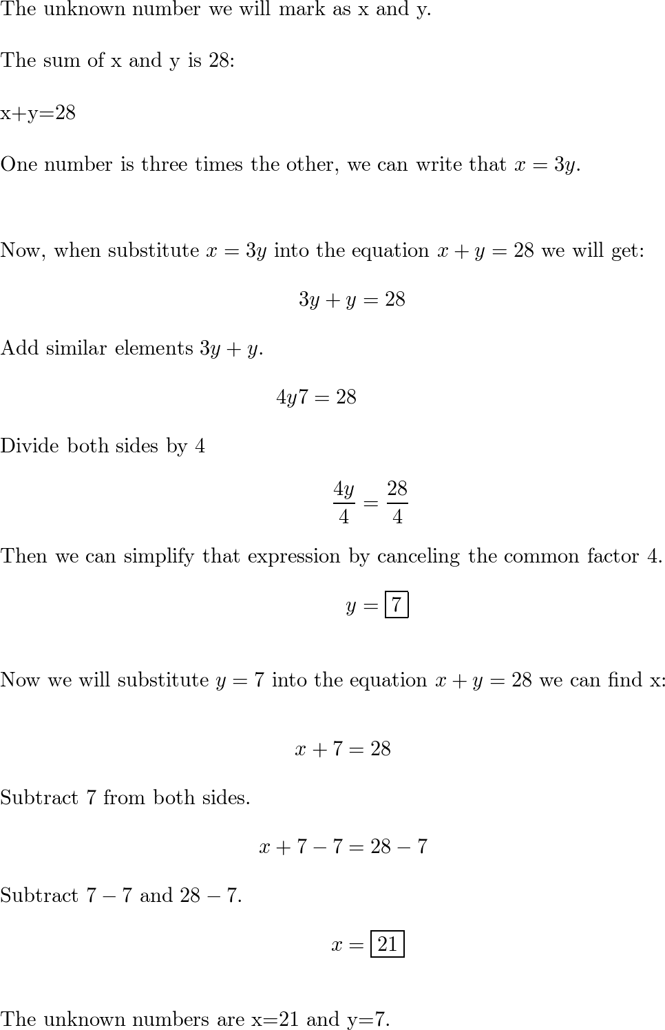 the-sum-of-two-numbers-is-28-and-one-number-is-three-times-quizlet