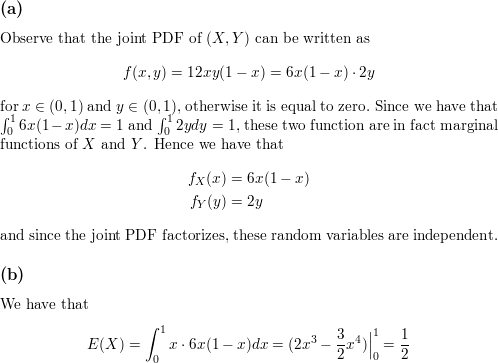 The Random Variables X And Y Have Joint Density Function F X Y 12 X Y 1 X Quad 0 X 1 0
