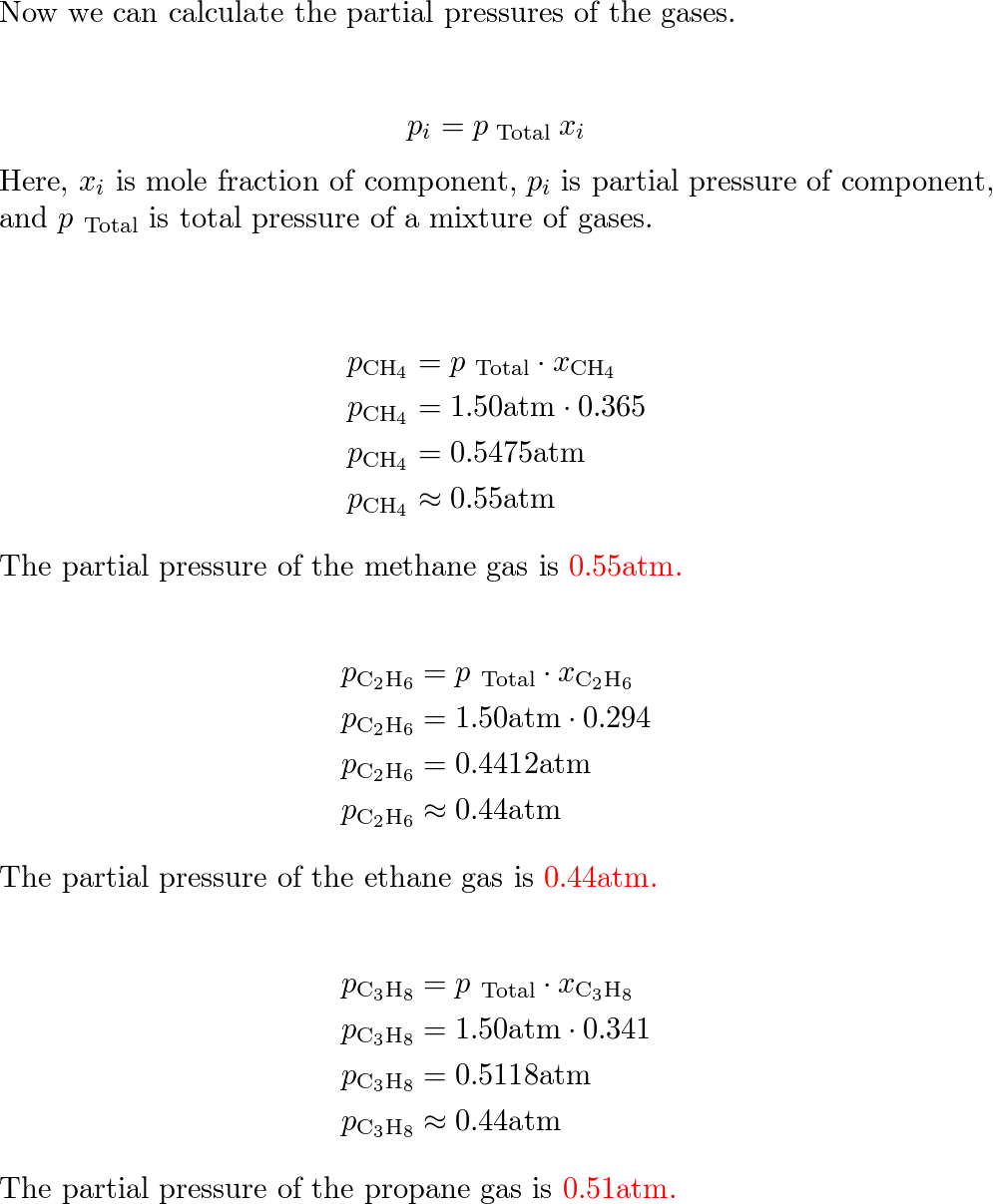 A mixture of gases contains 0.31 mol CH4 0.25 mol C2H6 and Quizlet