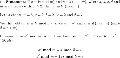 Find Counterexamples To Each Of These Statements About Congruences A If Ac Math Equiv Math Mod M Where A B C And M Are Integers With M Math Geq Math 2 Then A Math Equiv Math B Mod M B If A Math Equiv Math B Mod