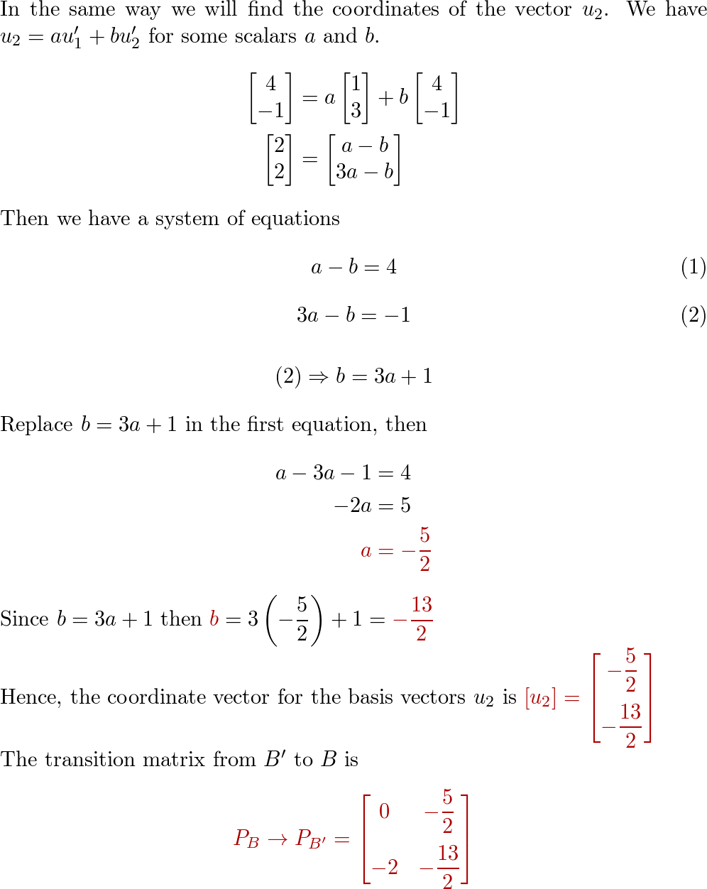 Consider The Bases B = {u1, U2} And B' = {u'1, U'2} For R2, | Quizlet