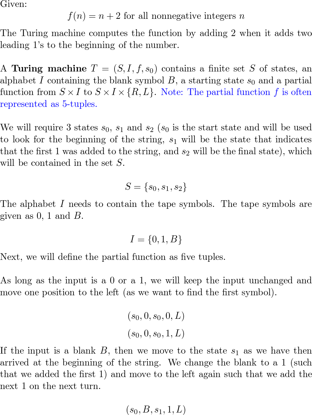 Construct A Turing Machine That Computes The Function F (n) | Quizlet