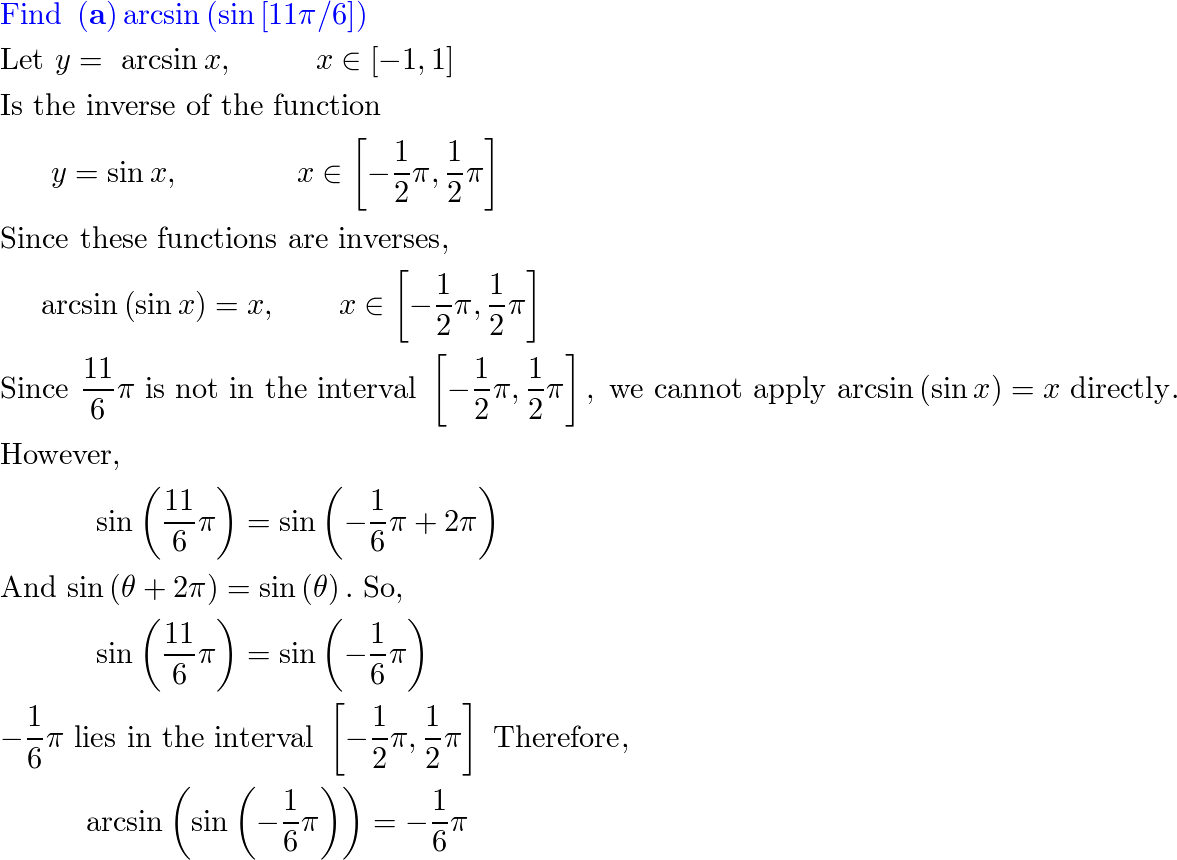 determine-the-exact-value-a-arcsin-sin-11-pi-6-b-ar-quizlet