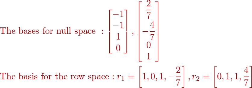 Find bases for the null space and row space of A. a A 1 Quizlet