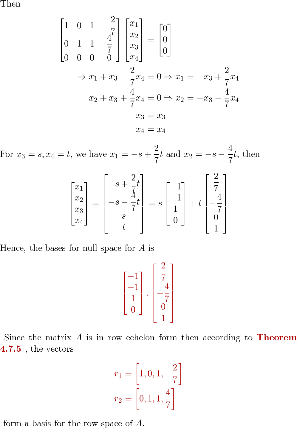 Find bases for the null space and row space of A. a A 1 Quizlet