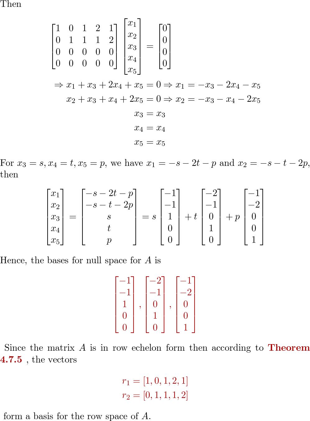 Find bases for the null space and row space of A b A 1 Quizlet