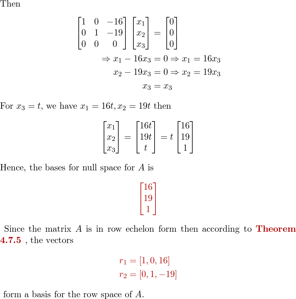 Find bases for the null space and row space of A. a A 1 Quizlet