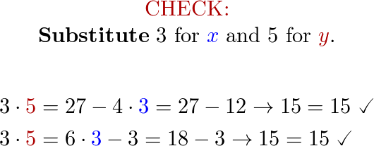 Solve The System Of Equations 4x 3y 27 2x Y 1 Quizlet