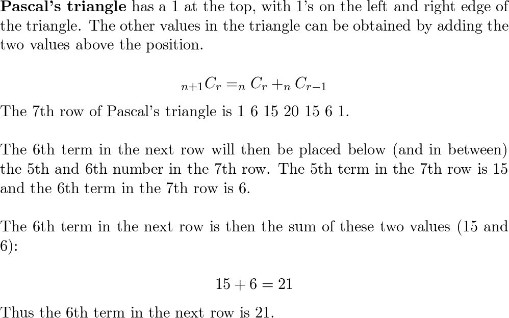 The numbers 1 6 15 20 15 6 1 represent the seventh row in Pa