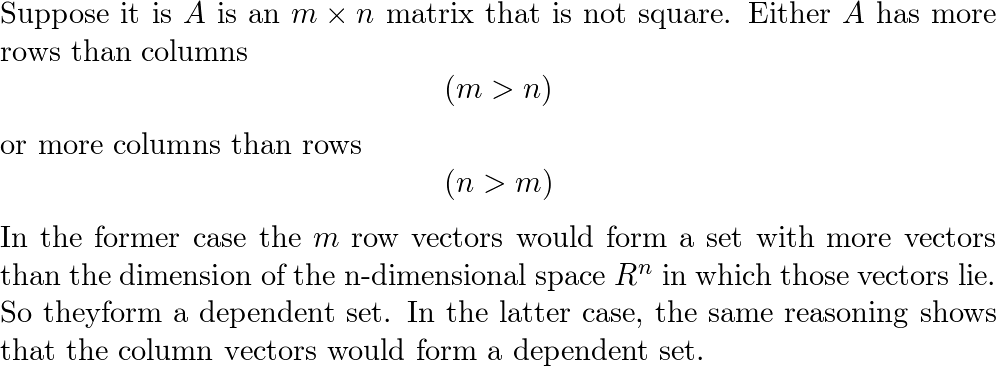 Prove If a matrix A is not square then either the row vect Quizlet