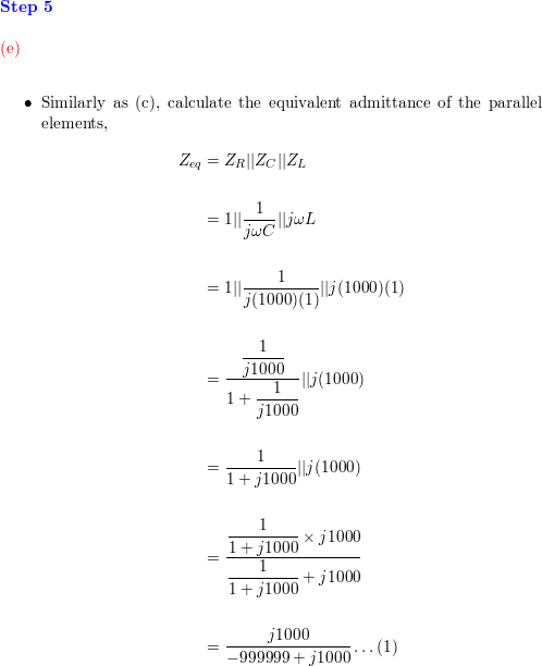 Determine the equivalent admittance of the following assumi Quizlet