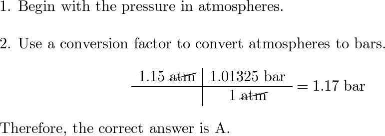 Express a pressure of  atm in units of bar. (a)  bar | Quizlet
