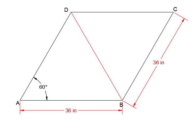 One side of a rhombus measures 12 inches. Two angles measure | Quizlet