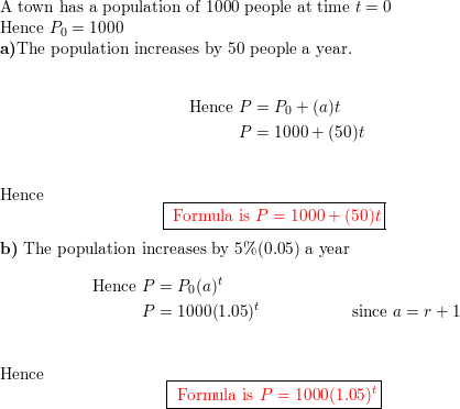 A Town Has A Population Of 1000 People At Time T 0 In Each Of The Following Cases Write A Formula For The Population P Of The Town As A Function