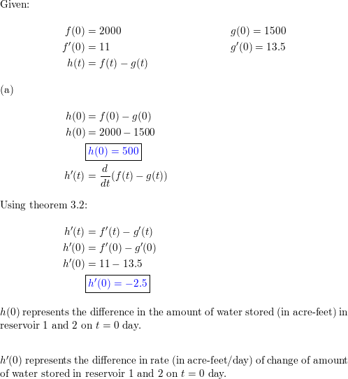 Let F T And G T Give Respectively The Amount Of Water In Acre Feet In Two Different Reservoirs On Day T Suppose That F 0 00 G 0 1500 And That F 0 11