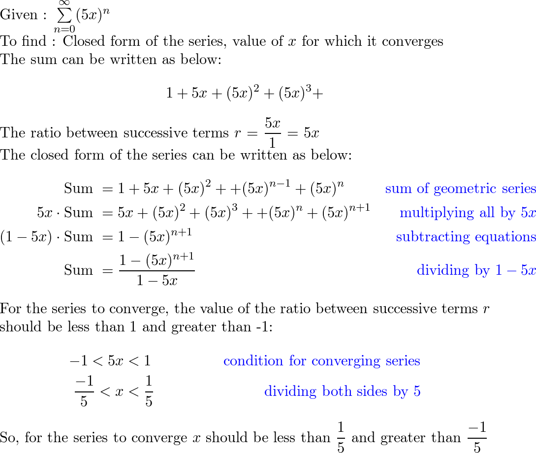 Find a closed form for the geometric series and determine fo Quizlet