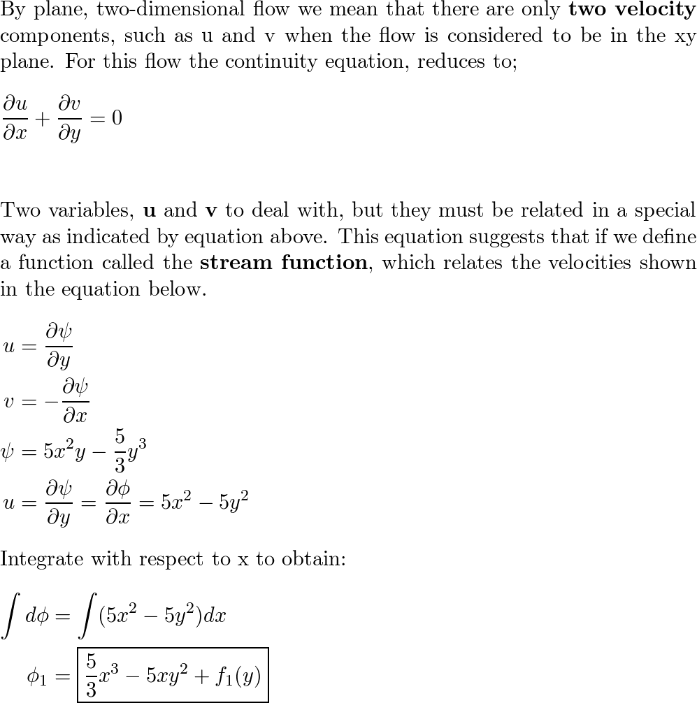 The stream function for a given two-dimensional flow field i