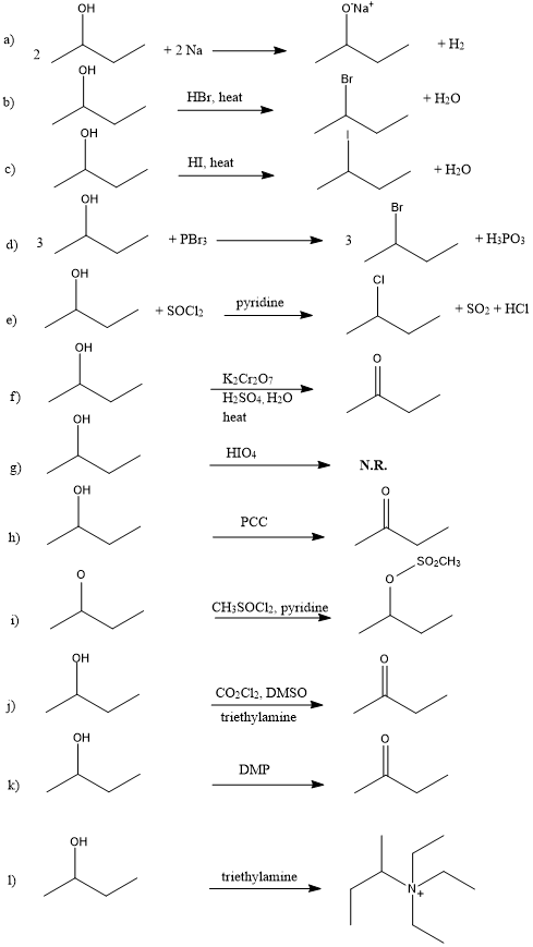 Write equations for the reaction of 2-butanol with each reag | Quizlet