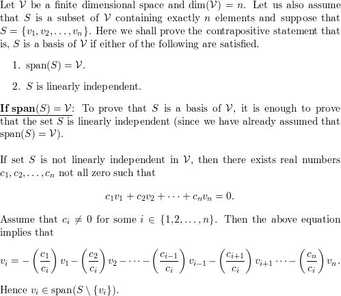 Let S be a subset of a finite dimensional vector space mat Quizlet