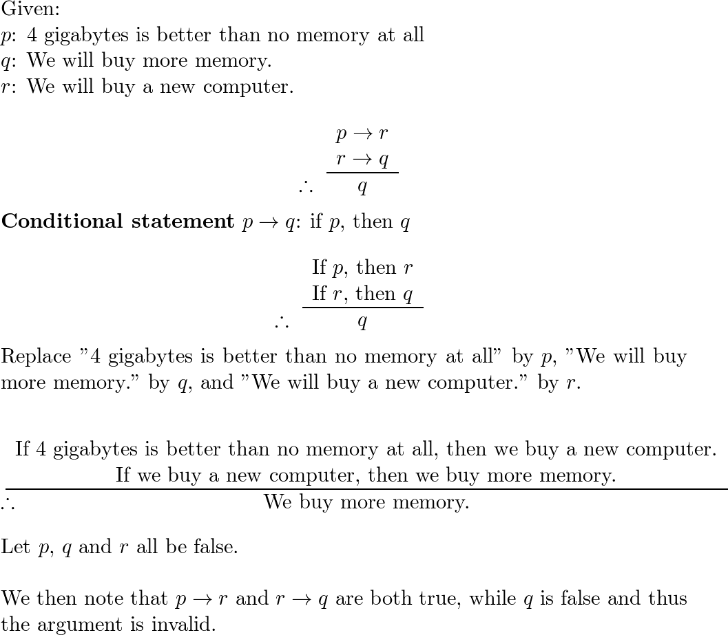 Write The Given Argument In Words And Determine Whether Each Quizlet