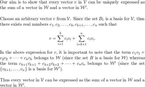 Let Math Mathcal V Math Be A Finite Dimensional Vector Space And Let Math Mathcal W Math Be A Subspace Of Math Mathcal V Math A Prove That Math Mathcal V Math Has A Subspace Math Mathcal W Prime Math Such That Every