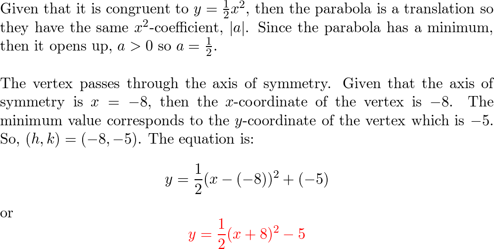 Write The Equation For Each Parabola In The Form Y A X H 2 Quizlet