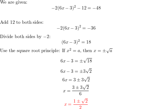 Solve For Exact Value By Using Square Root Principle 2 6x 3 2 12 48 Free Homework Help And Answers Slader