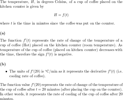 Solved The temperature, H, in degrees Celsius, of a hot cup